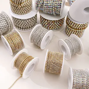 DIY αλυσίδα με στρας σε ρολά χρυσή και ασημένια βάση με πολύχρωμες κρυστάλλινες πέτρες
