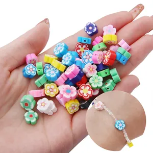 Perles fleurs en pâte polymère colorée pour création de bijoux et bracelets DIY