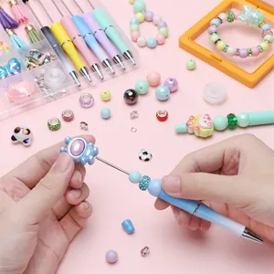 Σετ DIY στυλό με χάντρες, μεταλλικό σώμα ντεγκραντέ και χαριτωμένα ζωάκια