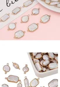 Close-up of baroque pearls with gold edges and double loops for DIY jewelry making