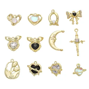 Exquisite Goldlegierung Bogen und Herz Anhänger mit Kristallen und Perlen für DIY-Schmuck