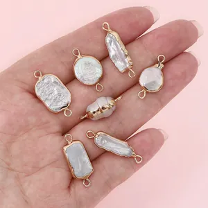 Baroque freshwater pearl pendants with gold plated edges for DIY jewelry making