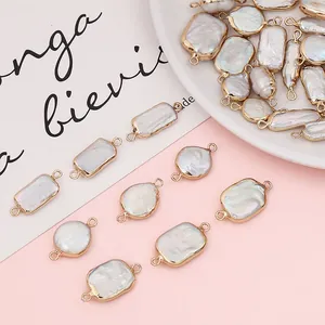 Irregular Baroque pearl pendants with gold-plated edges and double loops for jewelry DIY