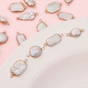 Irregular freshwater pearl pendant with gold plating and double loops for DIY jewelry