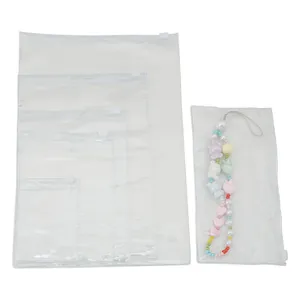 Multiple sizes of clear PVC slider zip bags showing jewelry beads storage details