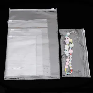 Transparent PVC zip lock bags in multiple sizes with white sliders for jewelry storage