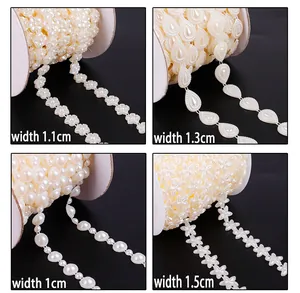 Detail showing various ABS faux pearl rhinestone bead chains for DIY bridal crafts