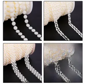 Detail of 1.1cm and 1.4cm double-row ABS pearl chains for DIY bridal accessories