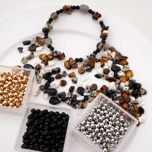 DIY jewelry making kit with various 5-8mm stone beads and metallic round beads
