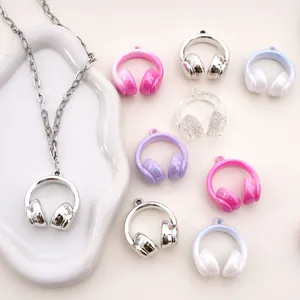 Creative Headphone Shape Acrylic Charms For DIY Jewelry Making Gradient Color Resin Pendant For Necklace Keychain Accessory