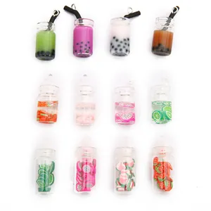 Miniature resin drink and fruit bottle pendants for DIY jewelry and keychain charms