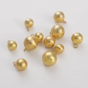 14K Gold Beschichtetes Kupfer Gebürstete Runde Perle Anhänger DIY Schmuckherstellung Zubehör Mattierte Metallkugel Charms Mit Schlaufe