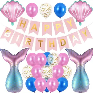Meerjungfrau Geburtstag Deko Meerjungfrauenschwanz Muschel Folienballons Happy Birthday Banner Latexballons Ozean Motto Party