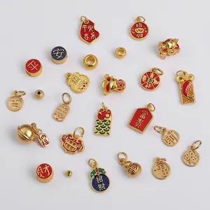 Chinese traditional gold-plated DIY jewelry pendants with colorful enamel details
