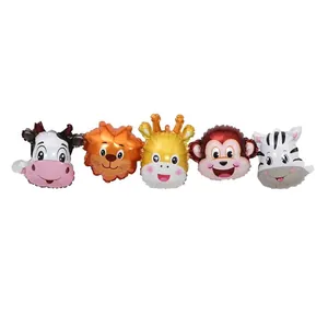 Dschungeltier-Ballonset mit Kuh, Löwe, Giraffe, Affe und Zebra aus Folie für Kindergeburtstage
