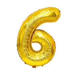 Ballon en aluminium doré chiffre 6 pour décoration de fête d'anniversaire et célébration