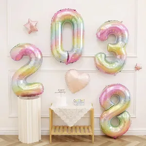 40-inch gradient macaron number balloons with white stars for birthday party decorations