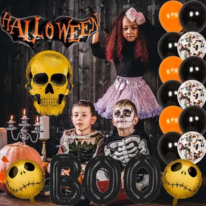 Halloween balloon set with bat, skull, BOO letters and latex balloons for party decoration