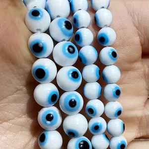 Fili di perline in vetro Malocchio blu e bianche per la creazione di gioielli fai da te