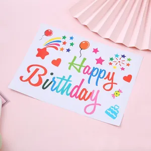 Autocollants de Ballon Joyeux Anniversaire Décalcomanies PVC Colorées pour Fête Célébration Étoiles Cœur Gâteau Design Décoration