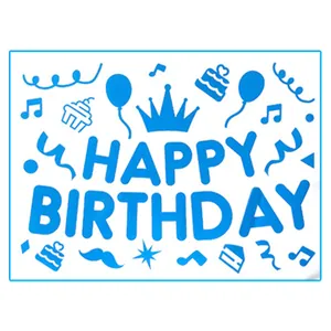 Stickers bleus Happy Birthday pour ballons bobo avec motifs de fête et couronnes