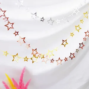 Hollow star garland banner in gold, rose gold and silver for festive party decoration
