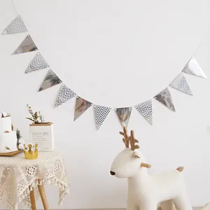 Silver mirror and chevron triangle bunting banner for birthday party wall decoration