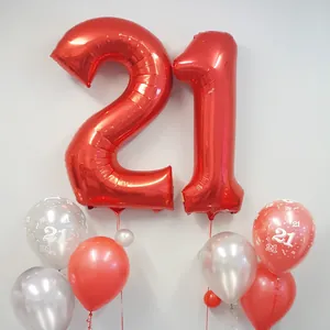 32 Zoll rotes Zahlenballon-Set Nummer 21 aus Aluminiumfolie für Geburtstagsdekoration