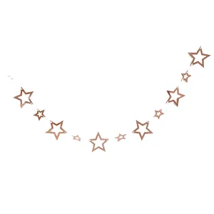 Elegant rose gold hollow star garland banner for wedding and birthday party backdrop decor