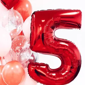 Metallisch roter Zahlenballon 5 aus Folie für Geburtstage, 32-Zoll glänzende Dekoration