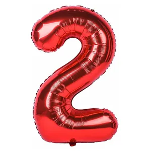Glänzender roter 32-Zoll-Folienballon Nummer 2 für Geburtstags- und Jubiläumsdekoration