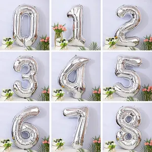 32-inch silver foil number balloons set 0-8 for birthday and party decorations