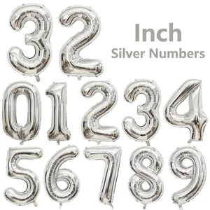 Large Silver Number Foil Balloons Mylar Metallic Digital Balloons For Birthday Party Wedding Anniversary Celebration Decor