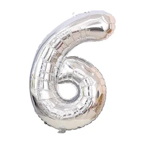 32-inch silver number 6 foil balloon for birthday party decorations with metallic finish