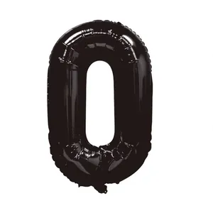 32-inch black numeric 0 foil balloon with metallic finish for birthday party decor