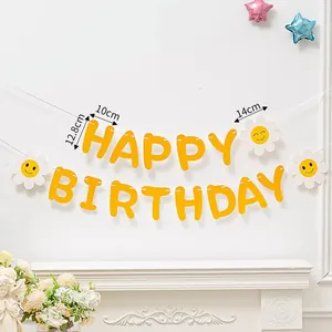 Banderole Happy Birthday jaune avec marguerites blanches pour décoration de fête