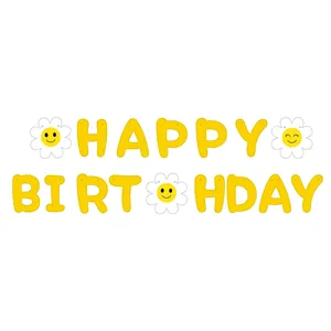 Guirlande Happy Birthday jaune avec marguerites blanches pour décoration de fête