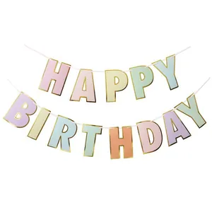 Gold foiled macaron Happy Birthday banner bunting for kids party wall decoration