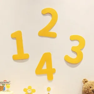 Yellow Felt Birthday Number Decoration Minimalist Number Wall Stickers For Kids Birthday Party Anniversary Site Layout Supplies