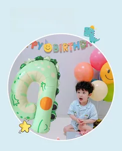 Green dinosaur number 4 foil balloon for children's birthday party decoration