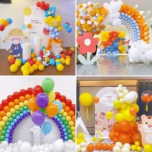 Multi-themed colorful latex balloon arch kit with cartoon stands for birthday parties