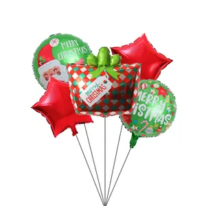 Set de 5 ballons de Noël en aluminium comprenant Père Noël, bonhomme de neige et étoiles