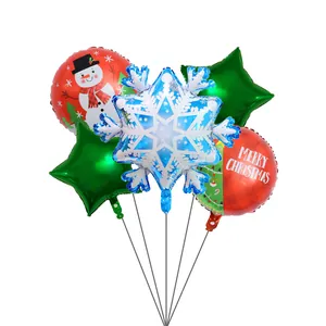 Lot de 5 ballons de Noël en aluminium avec bonhomme de neige, flocon et texte festif