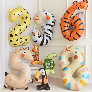 Safari Animal Number Foil Balloon For Kids Birthday Party Decoration Large Standing Jungle Theme Mylar Balloon Ornament