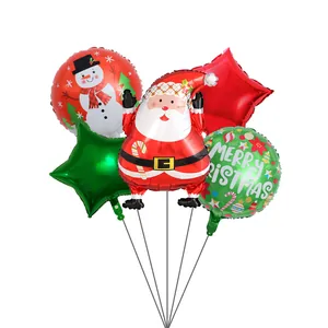 Lot détaillé de cinq ballons de Noël en aluminium incluant Père Noël et étoiles