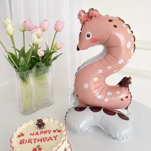Pink number 2 giraffe foil balloon with stand for child birthday party decoration