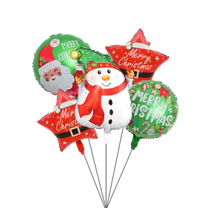Détails du kit de 5 ballons de Noël en aluminium incluant bonhomme de neige, Père Noël et étoiles