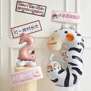 Animal themed foil number balloons 2 and 3 for kids birthday party decorations