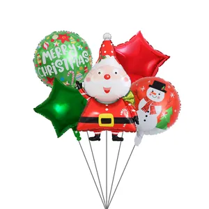 Détail du lot de 5 ballons de Noël en aluminium incluant le Père Noël et des étoiles