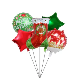 Détail du lot de 5 ballons de Noël en aluminium avec chaussette renne et formes d'étoiles